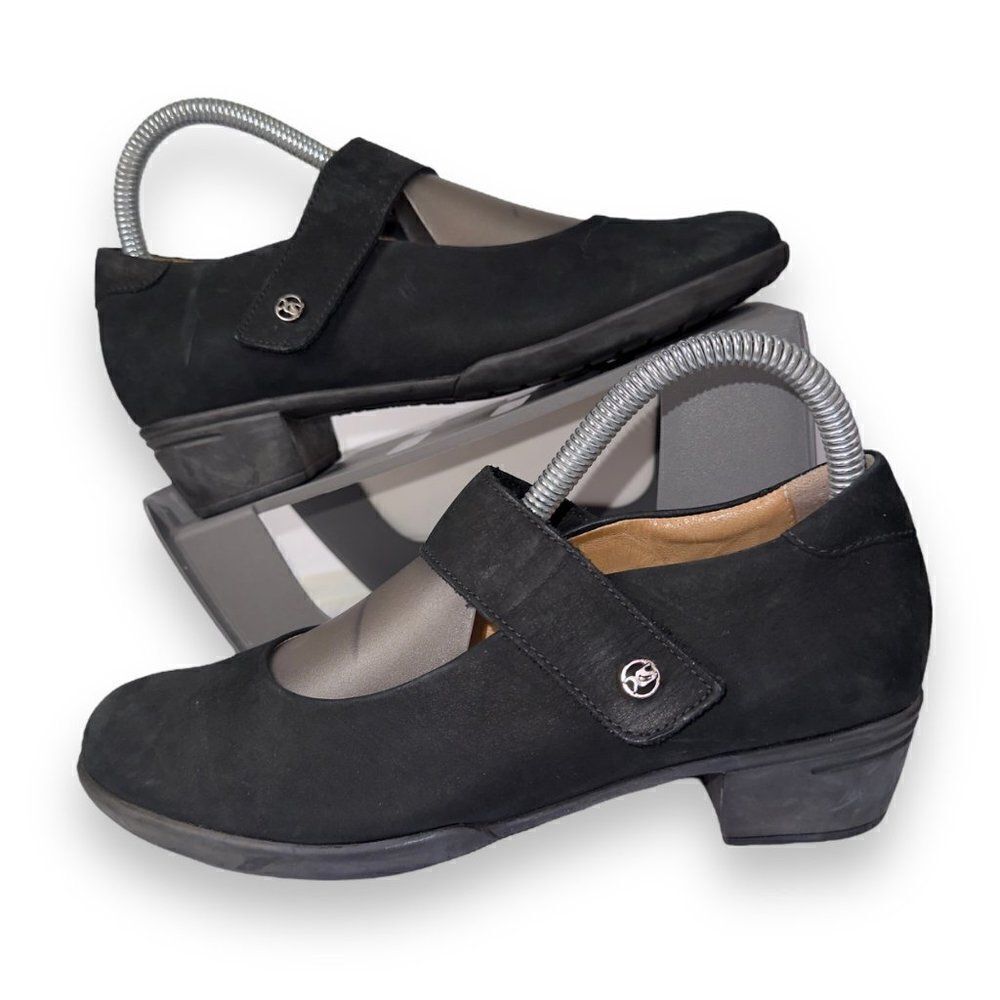 Ziera Heeled Mary Janes Shoes Black Nubuck 15262 Women's 4.5